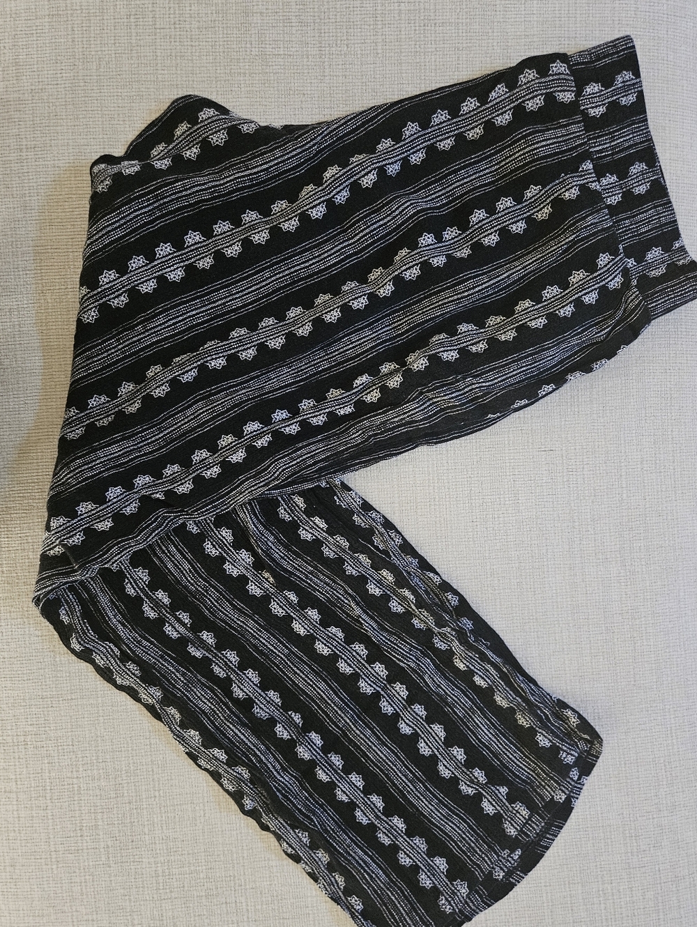 Black Patterned Wide-Leg Women's Pants